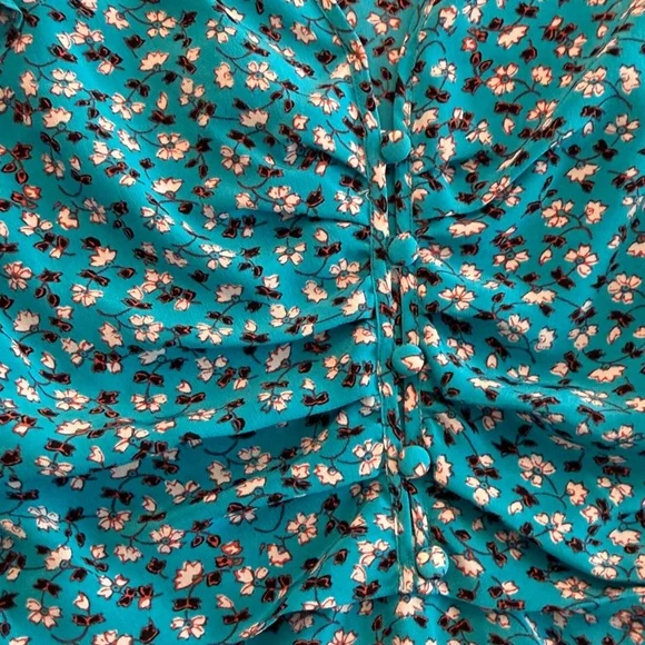 Veronica Beard Turquoise Blue Floral short sleeve Sz 2 XS S Silk Blouse EUC - Picture 5 of 8